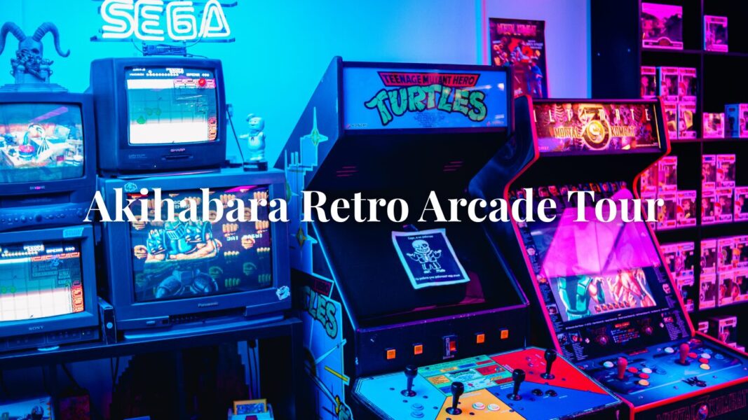 a classic Japanese arcade game in an Akihabara retro arcade center